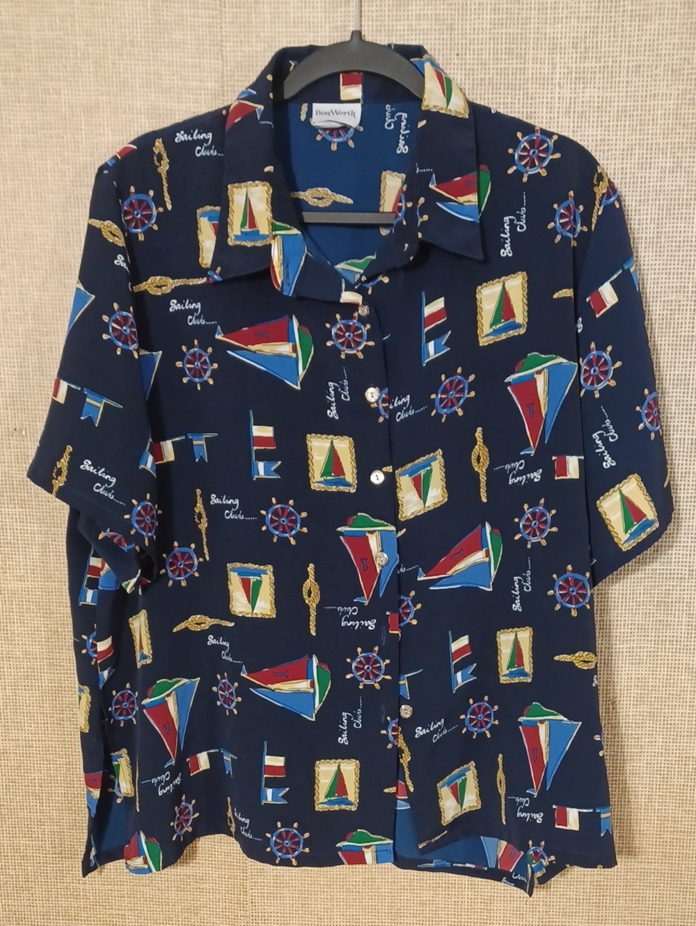BonWorth Navy Multicolor Sailboat & Nautical Motif Button-Down Shirt